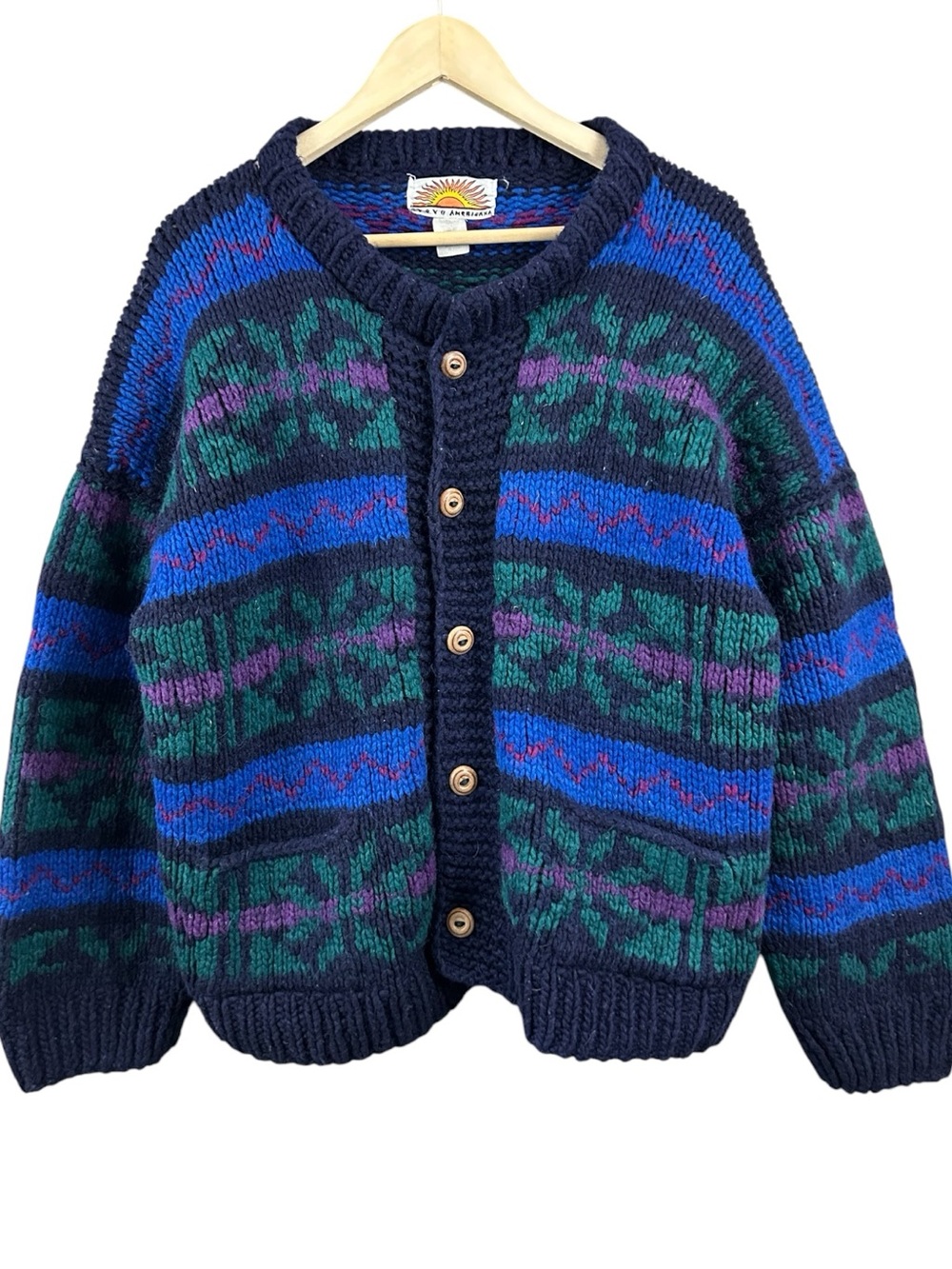 Avevo Americana Vintage Handmade in Ecuador Chunky Wool Cardigan Size XL